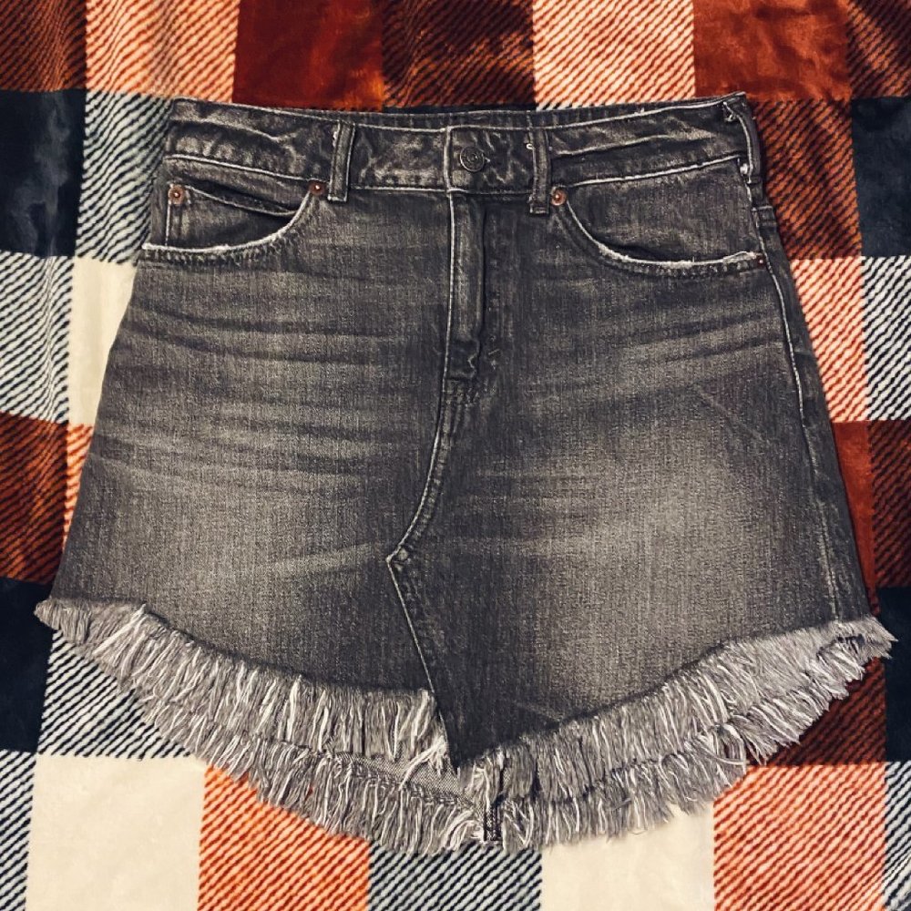 Black Free People Denim Skirt with Fringe